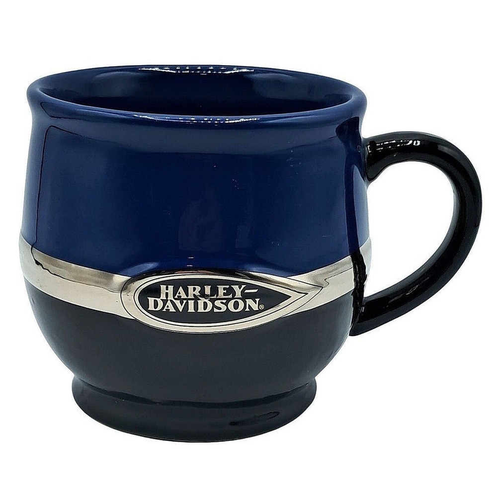 Biker Harley-Davidson Coffee Mug Unisex 4.25in Blue Black Silver Logo Trim